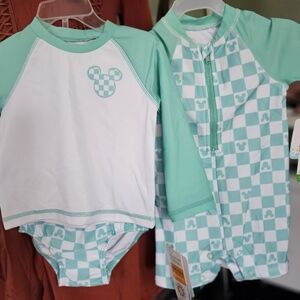 Bundle Of 2 Disney Kids Swim Trunks Set - Mint Green and White